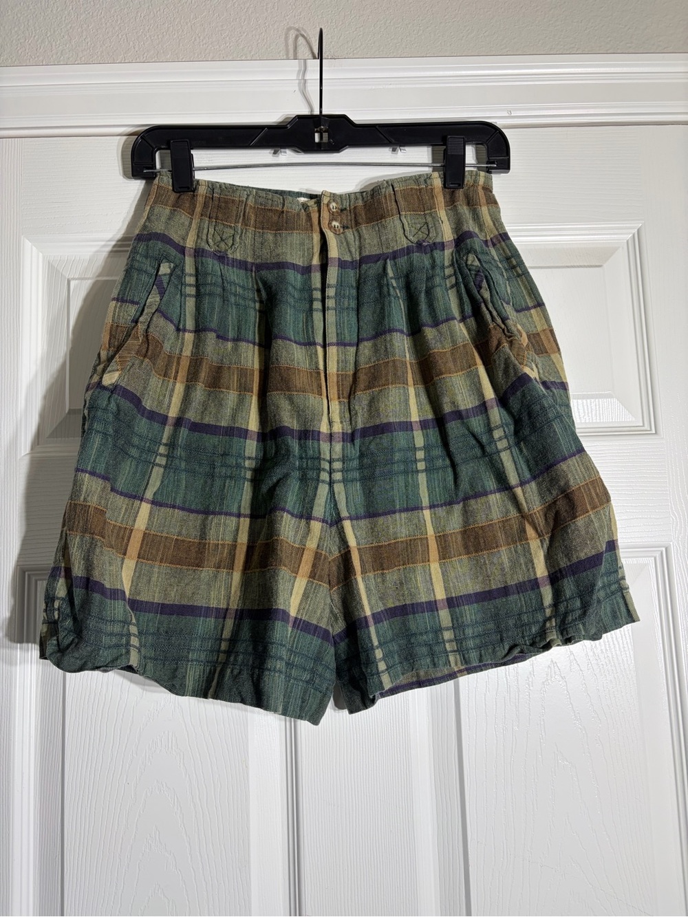 Vintage Y2K Express Plaid Linen Shorts High Waisted 9/10